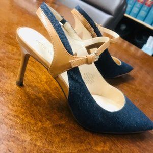 NINE WEST Denim and Camel Leather Shoes